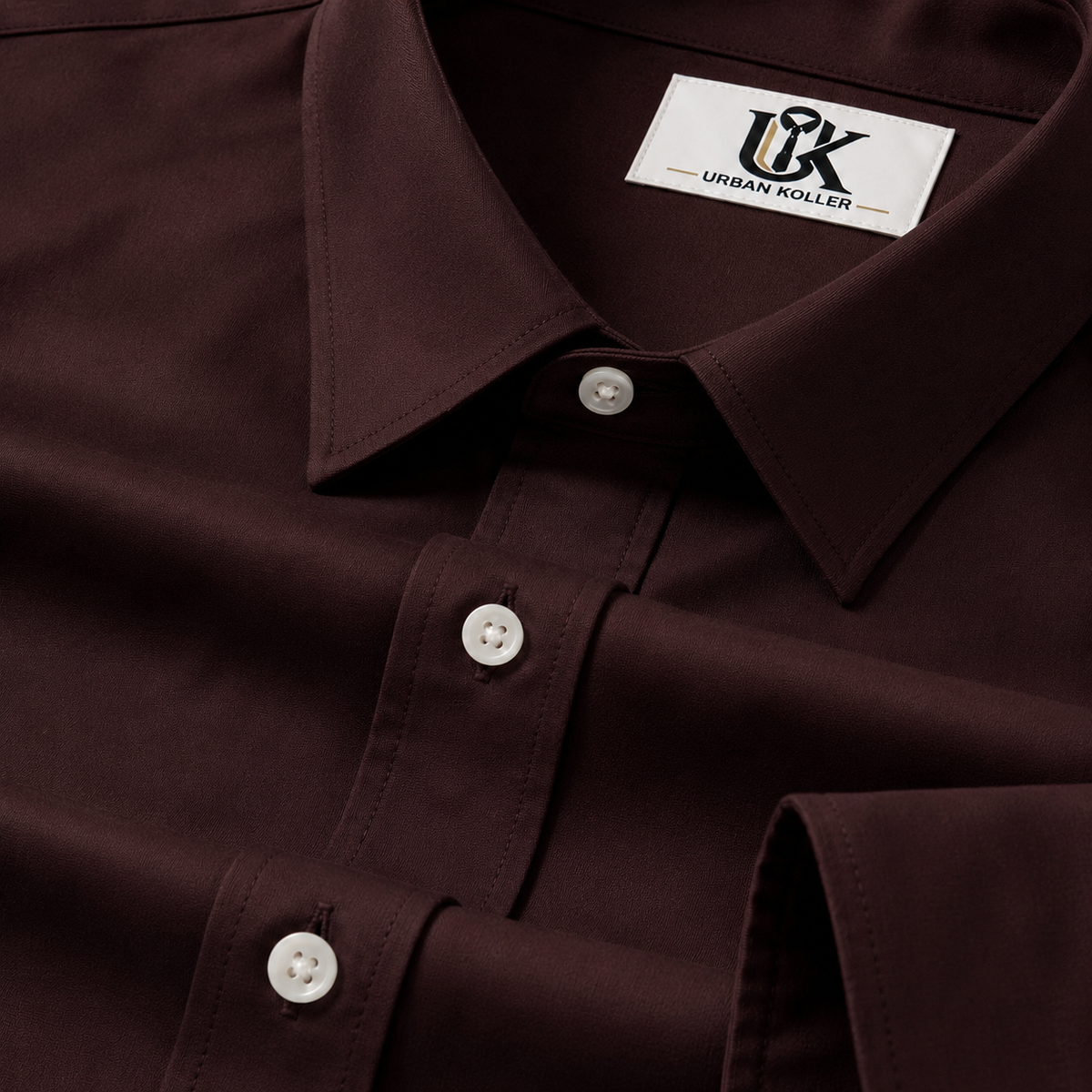 Men’s Dark Oxblood Maroon Satin-Finish Regular Fit Formal Shirt, Full & Half Sleeve Main image