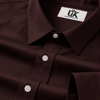 Men’s Dark Oxblood Maroon Satin-Finish Regular Fit Formal Shirt, Full & Half Sleeve