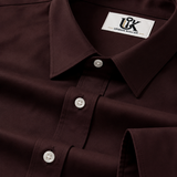 Men’s Dark Oxblood Maroon Satin-Finish Regular Fit Formal Shirt, Full & Half Sleeve