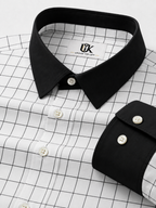 Men's White Black Windowpane Check Shirt Regular Fit Premium Formal Casual Wear
