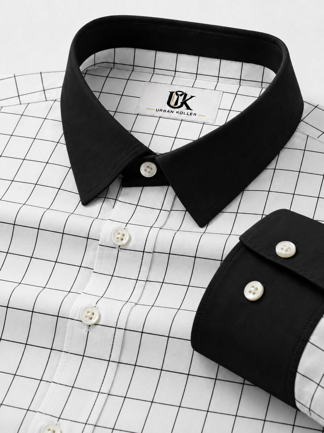 Men's White Black Windowpane Check Shirt Regular Fit Premium Formal Casual Wear