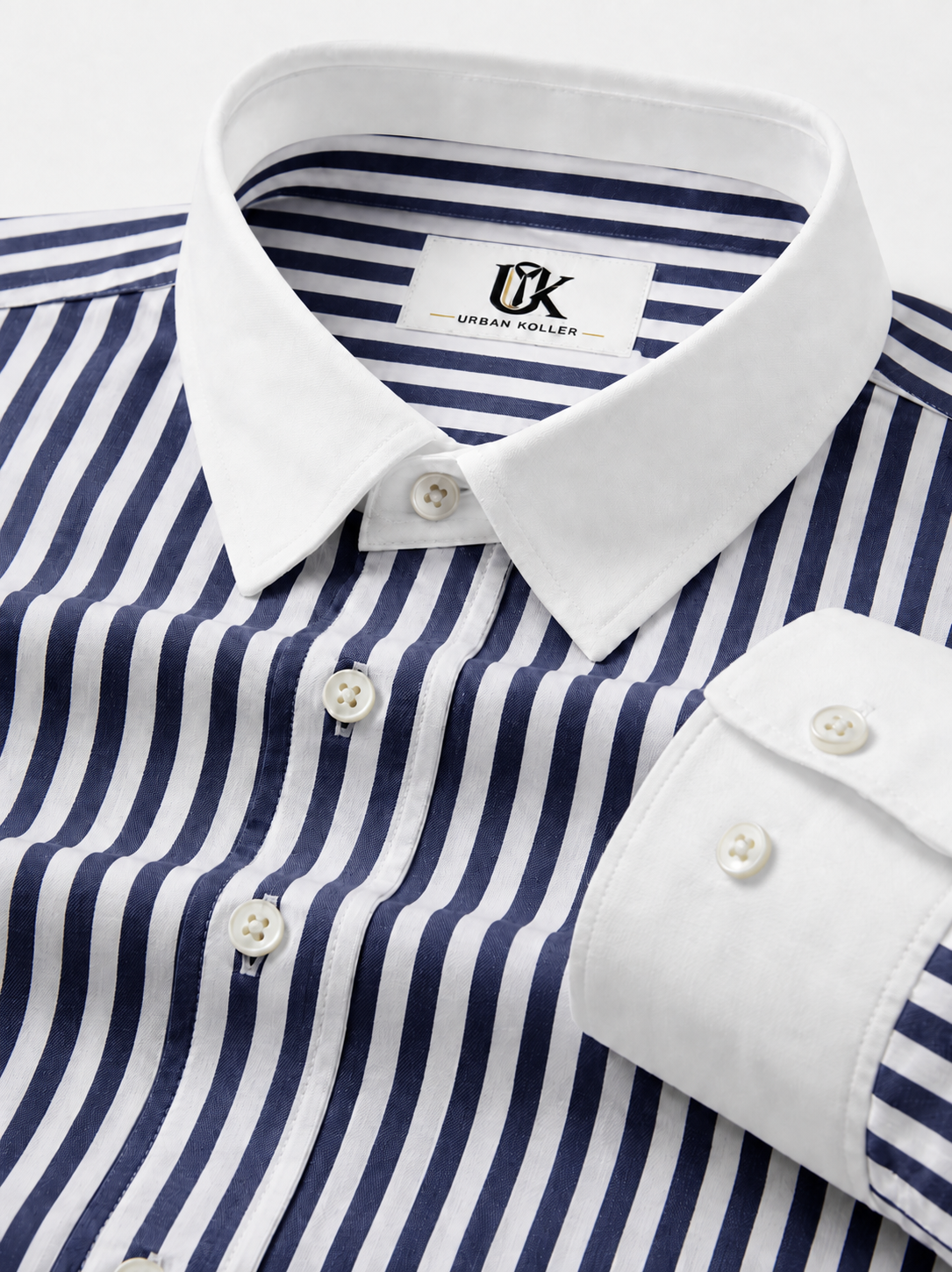 Men's Navy Blue White Bold Stripe Formal Shirt Regular Fit Premium Casual Wear