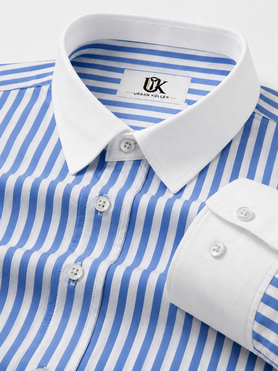 Robbia Blue And Milky White Stripes Oxford Structured Designer Cotton Shirt