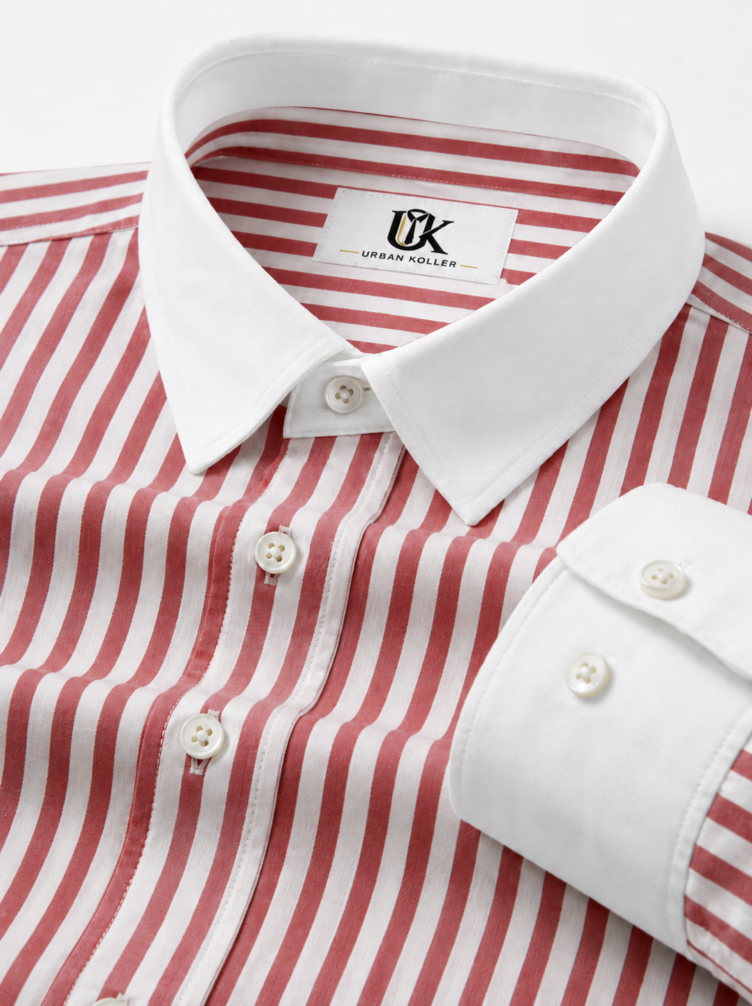 Sandalwood Red And Milky White Stripes Oxford Structured Designer Cotton Shirt