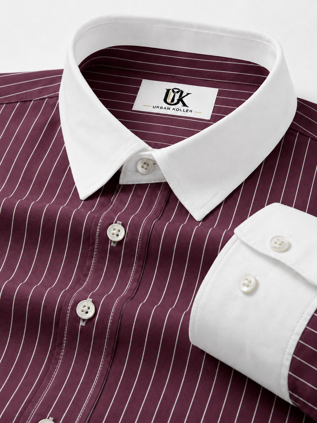 Men’s Burgundy White Vertical Striped Shirt | Contrast Collar & Cuffs | Full & Half Sleeve | Regular Fit Formal Casual Shirt Secondary image