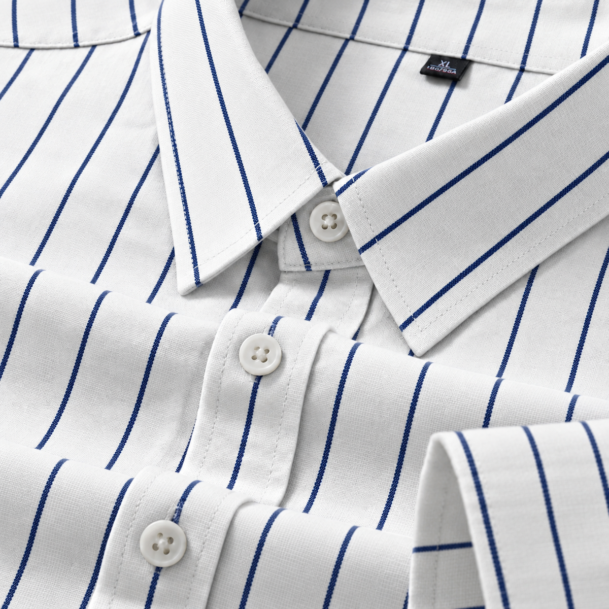 Men's White Navy Blue Stripe Shirt Regular Fit Premium Formal Casual Wear Main image