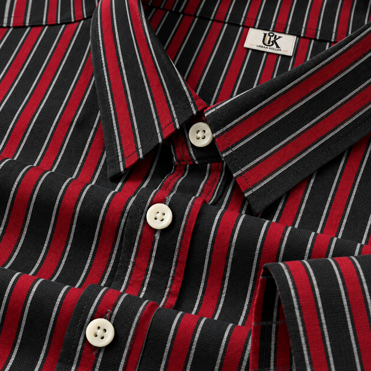 Men's Black, Red & White Pinstriped Regular Fit Formal Shirt | Full & Half Sleeve Main image