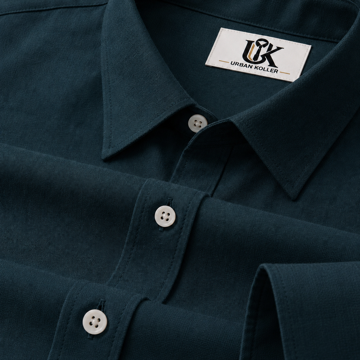 Men’s Deep Teal Blue Textured Regular Fit Formal Casual Shirt, Full & Half Sleeve Main image