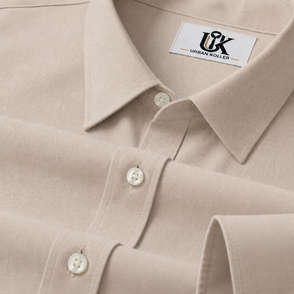 Men’s Cream Beige Textured Regular Fit Formal Casual Shirt, Full & Half Sleeve Main image