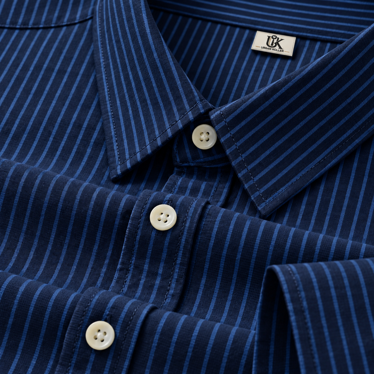 Men's Navy Blue Pinstripe Formal Shirt Regular Fit | Full & Half Sleeve Main image