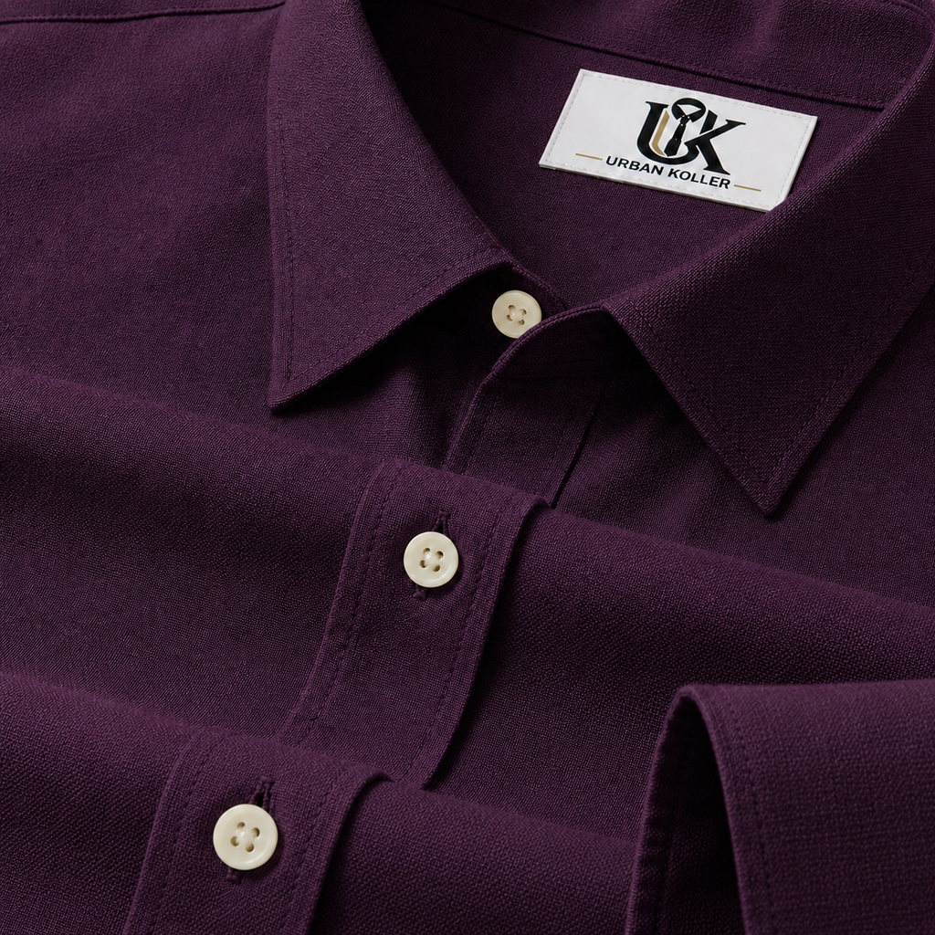 Men’s Royal Plum Purple Textured Regular Fit Formal Casual Shirt, Full & Half Sleeve