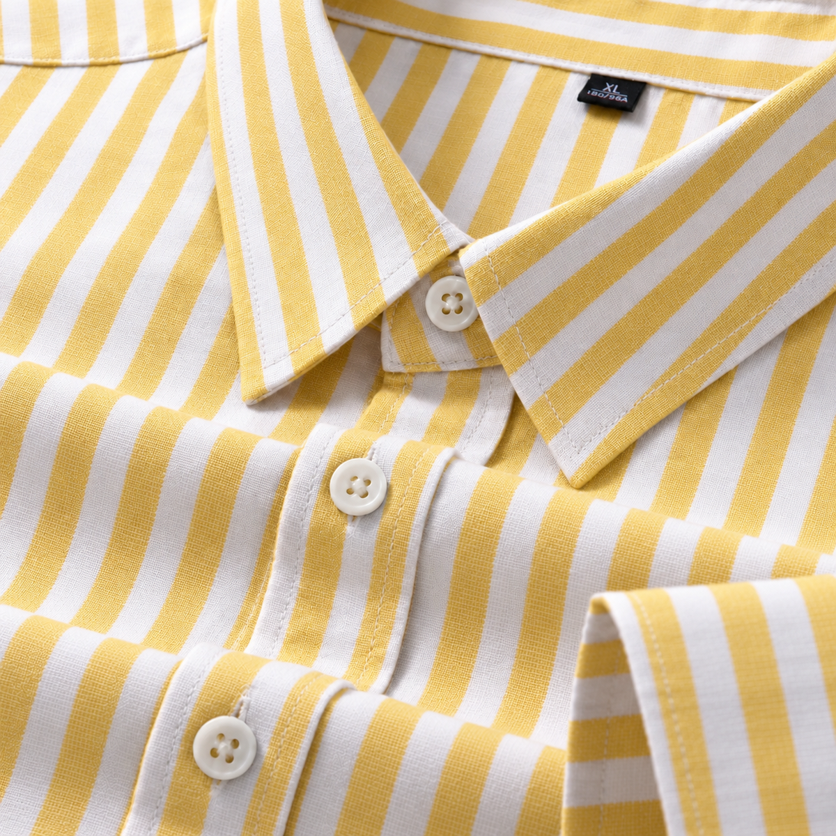 Men's Mustard Yellow & White Striped Regular Fit Formal Shirt | Full & Half Sleeve Main image