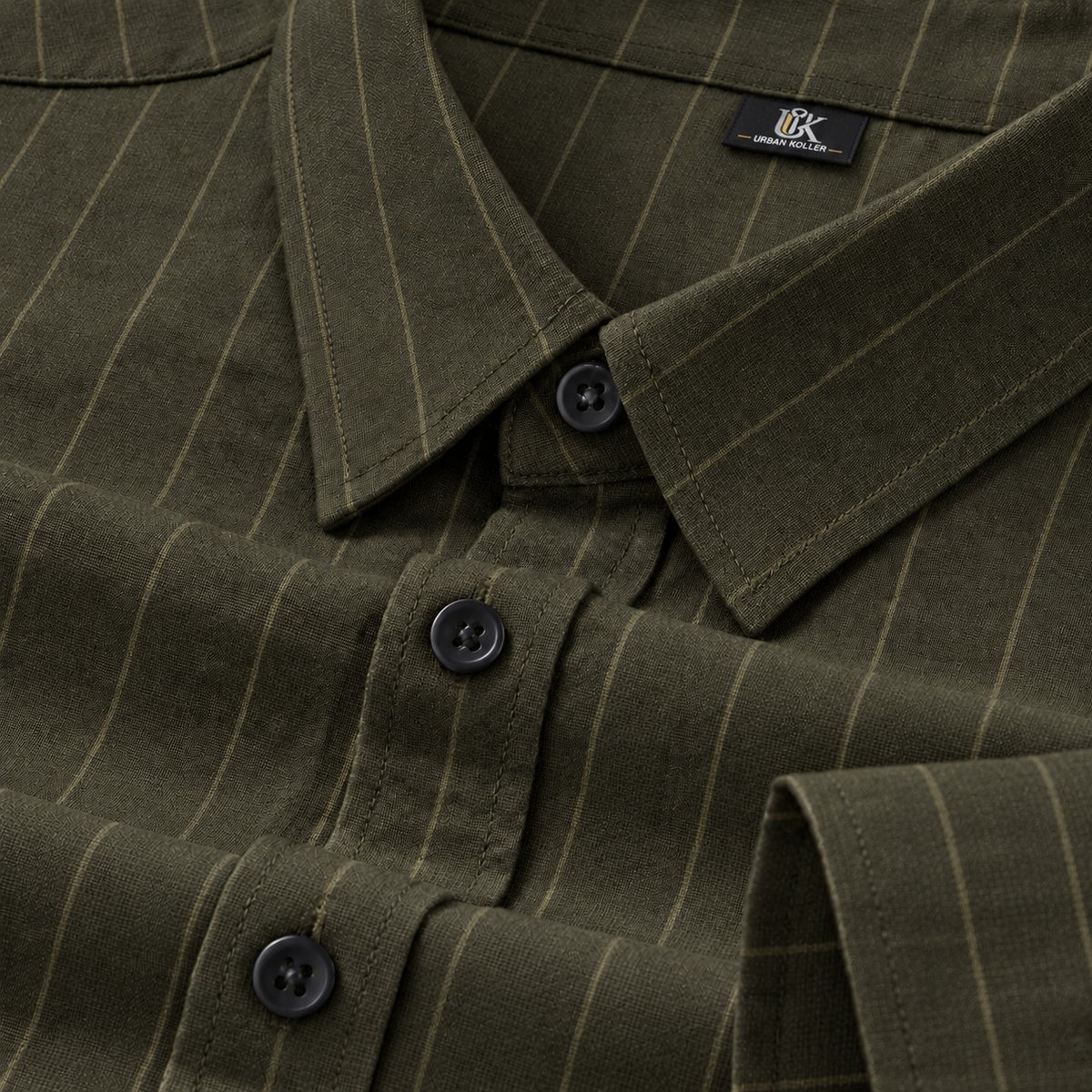 Men's Dark Olive Green Pinstripe Shirt Regular Fit Premium Formal Business Casual Wear Main image