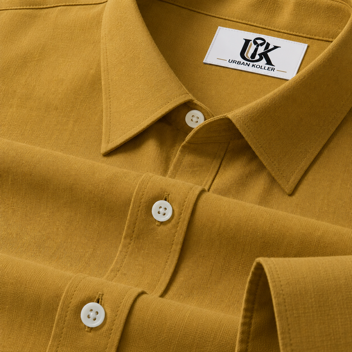 Men’s Antique Mustard Gold Textured Regular Fit Formal Casual Shirt, Full & Half Sleeve Main image