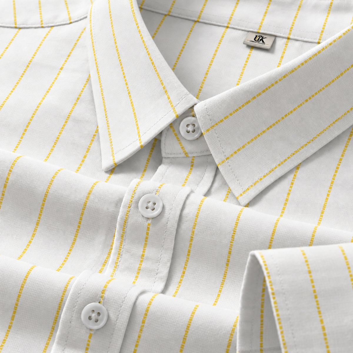 Men's White Yellow Pinstripe Regular Fit Formal Shirt | Full & Half Sleeve Main image