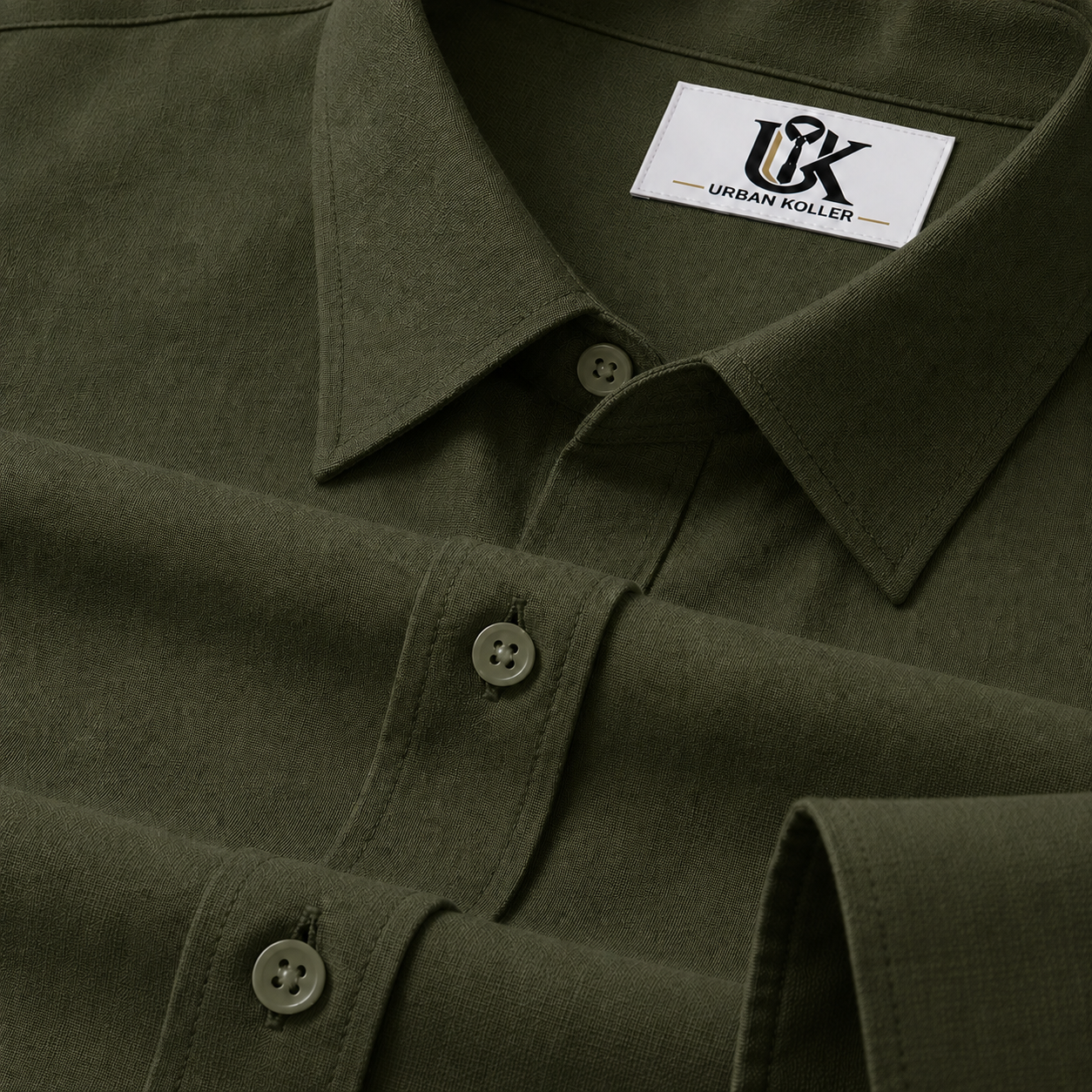 Men’s Olive Green Solid Textured Shirt, Regular Fit Formal Casual Full Sleeve Main image