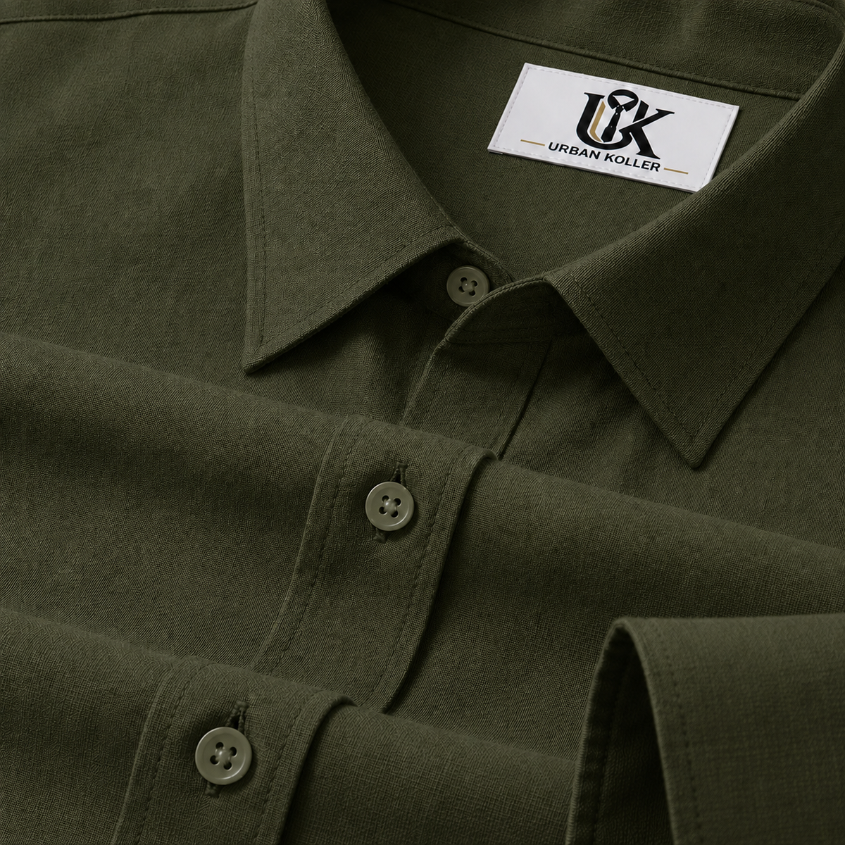 Men’s Olive Green Solid Textured Shirt, Regular Fit Formal Casual Full Sleeve