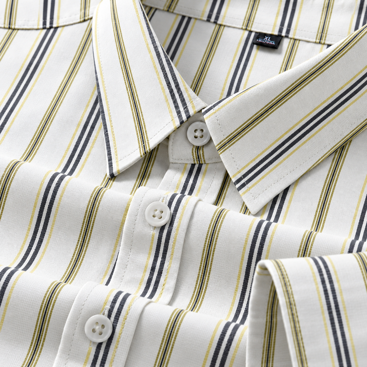 Men's White Gold & Black Stripe Regular Fit Formal Shirt | Full & Half Sleeve Main image