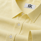 Men’s Lemon Yellow Textured Shirt, Regular Fit Formal Casual Full & Half Sleeve