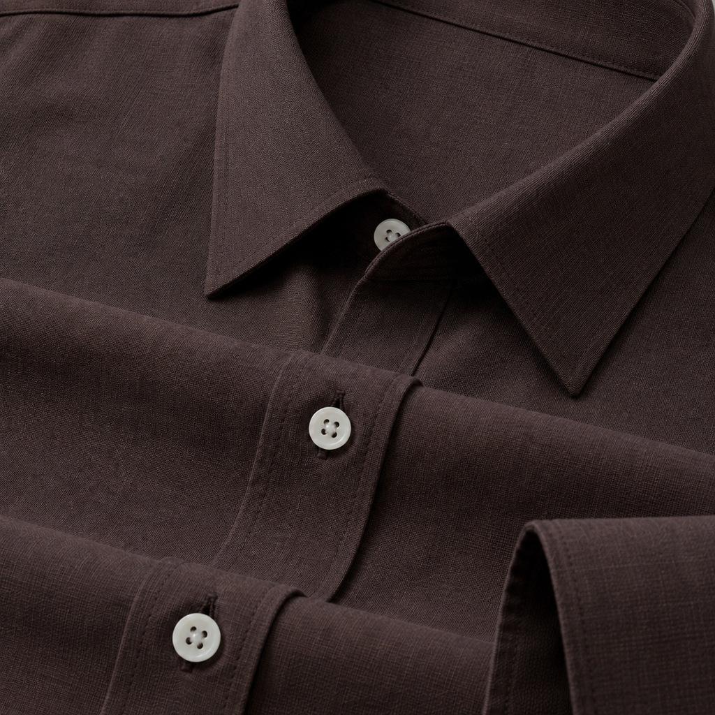 Men’s Dark Brown Solid Formal Shirt, Full Sleeve Point Collar Office and Business Casual Wear