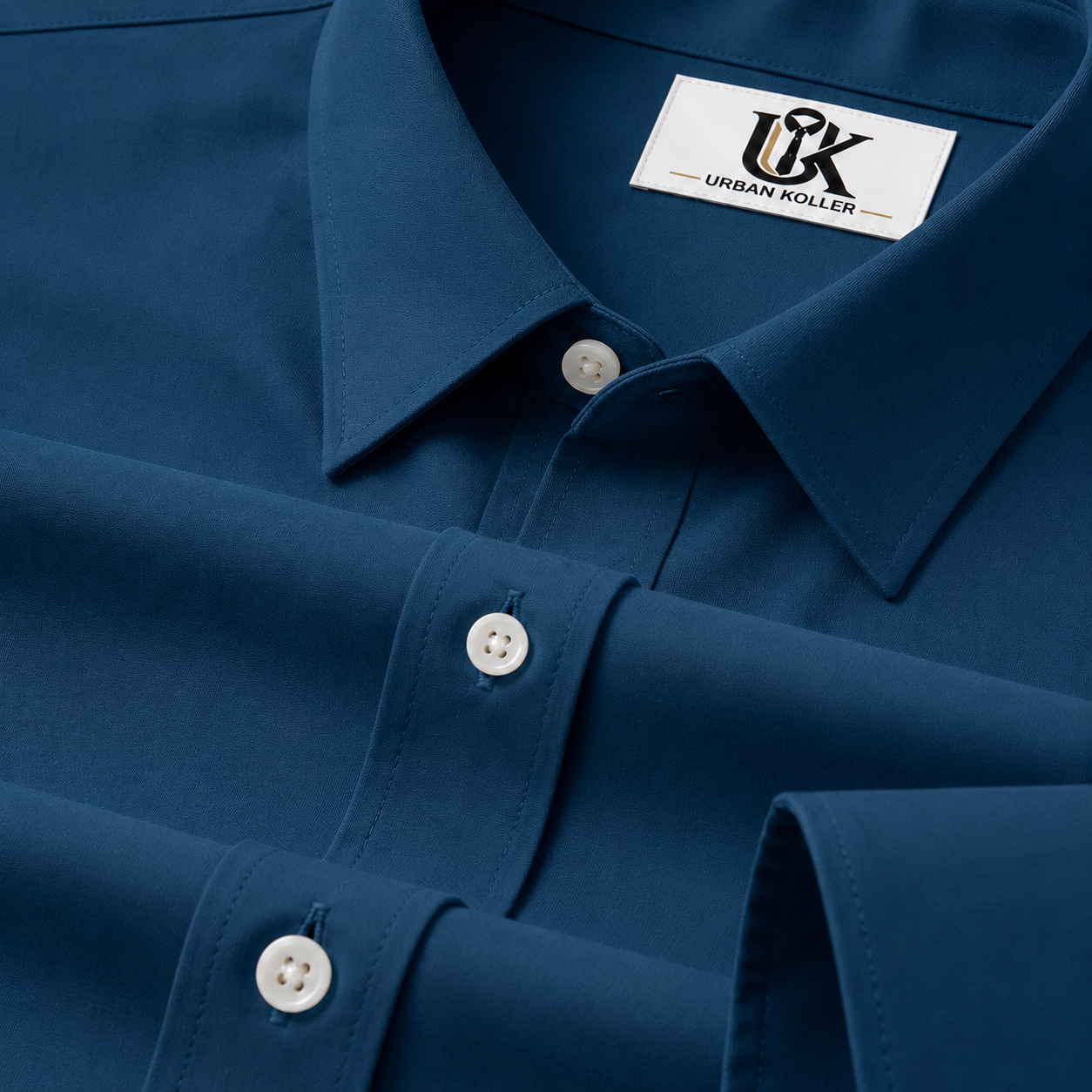 Men’s Deep Ocean Blue Solid Regular Fit Formal Casual Shirt, Full & Half Sleeve Main image