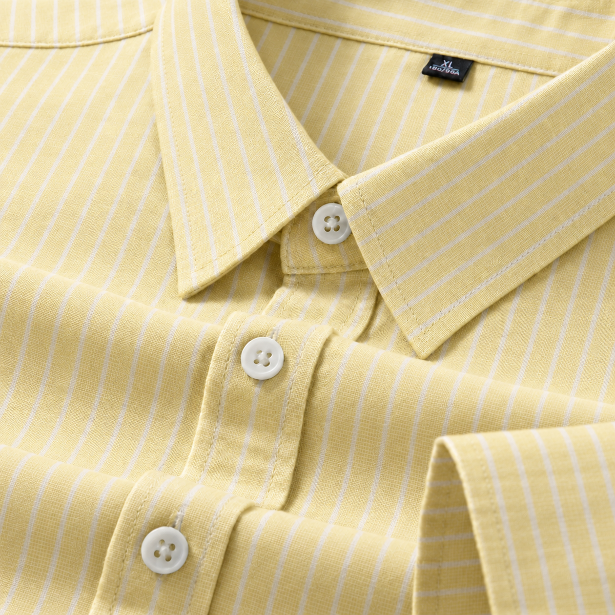 Men’s Butter Yellow & White Pinstripe Regular Fit Formal Shirt | Full & Half Sleeve Main image