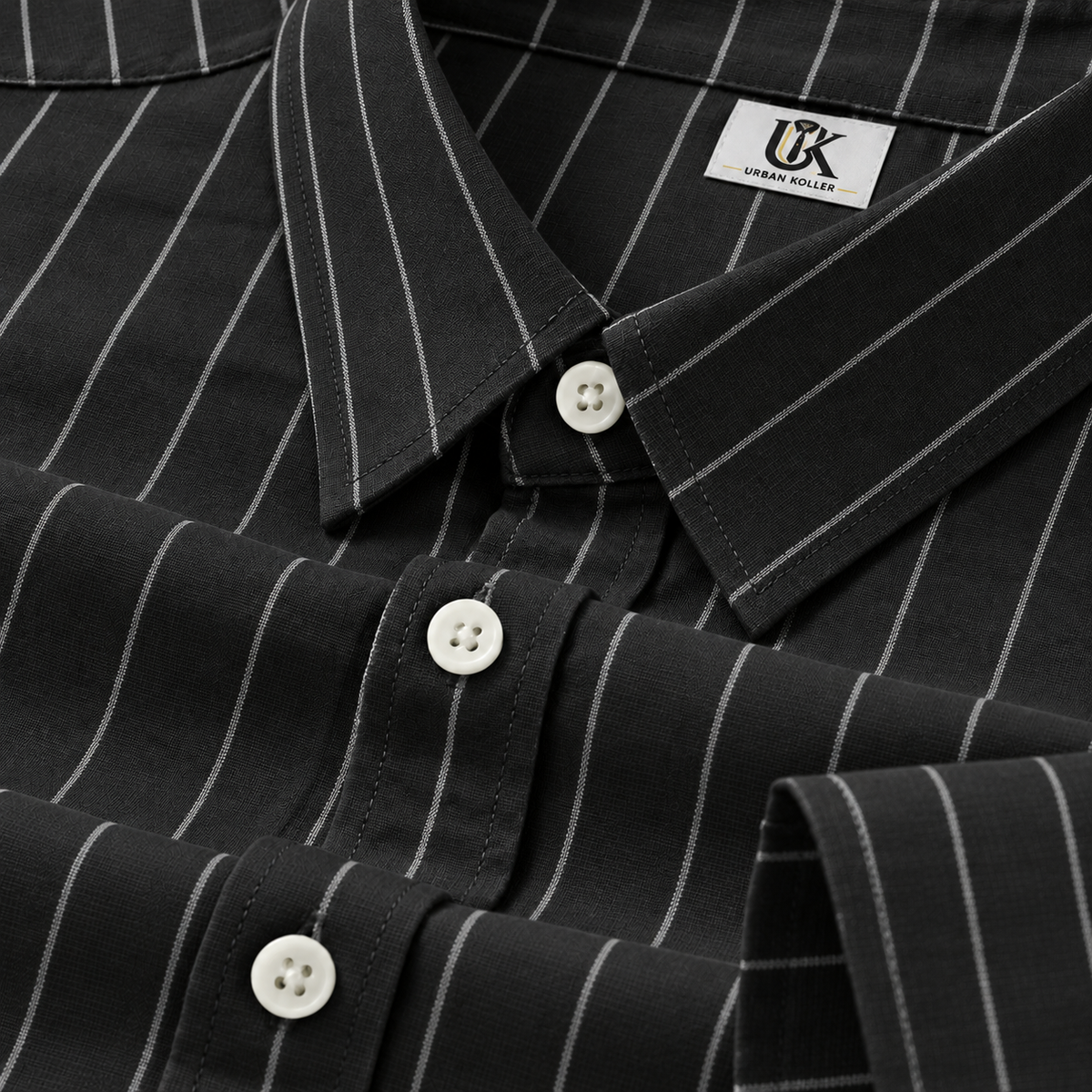Ebony Black and Snow White Stripes Oxford Cotton Shirt Main image