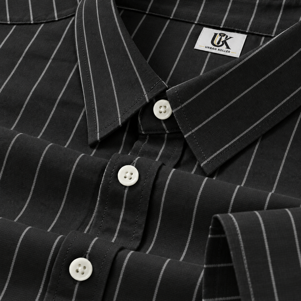 Ebony Black and Snow White Stripes Oxford Cotton Shirt