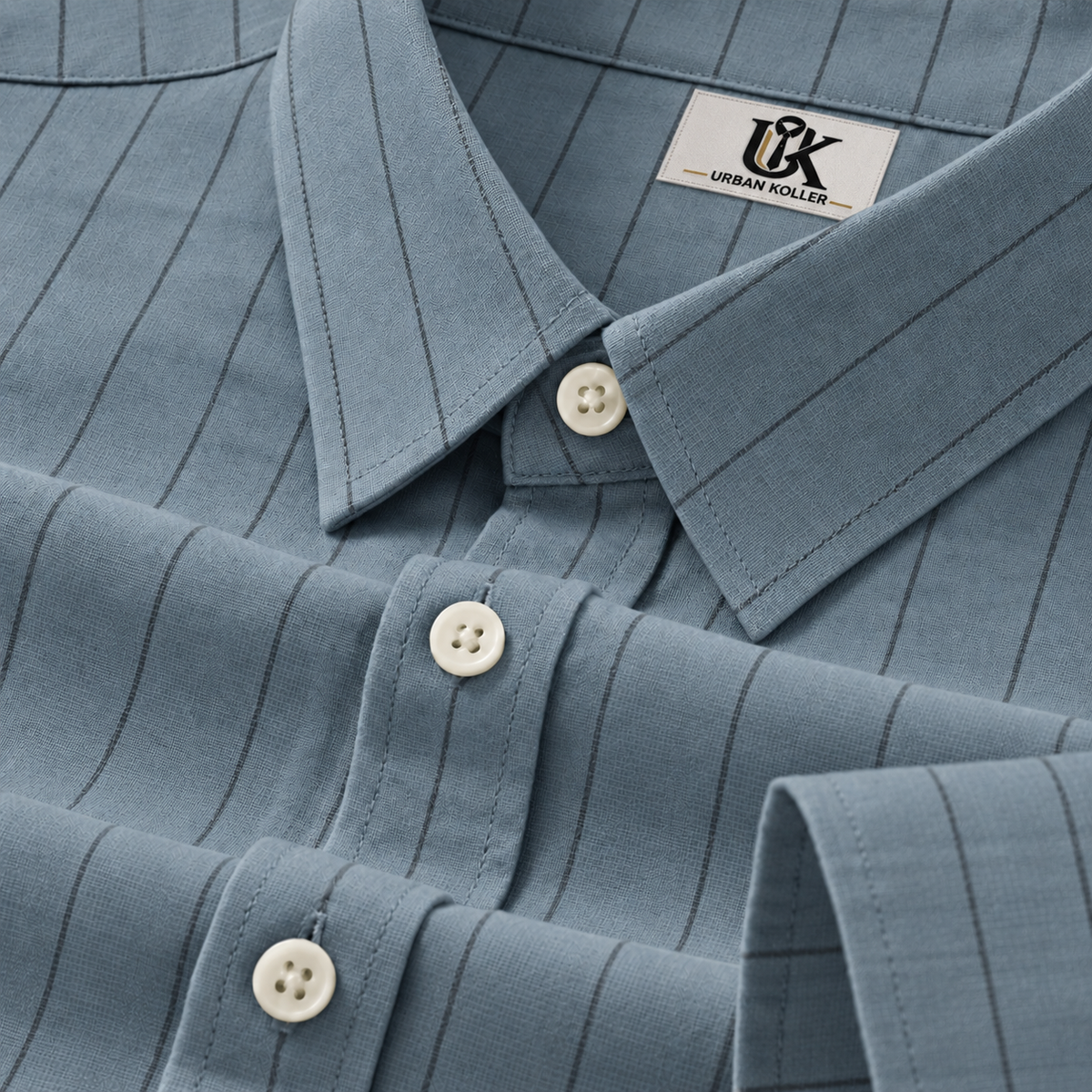 Men's Steel Blue Pinstripe Shirt Premium Regular Fit Formal Office Business Wear Main image