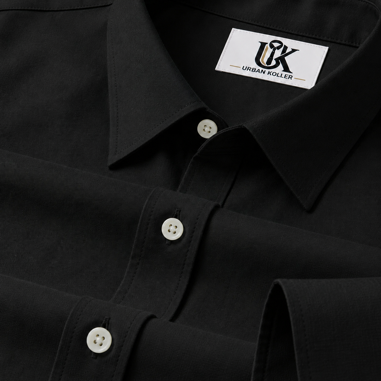 Men’s Jet Black Solid Regular Fit Formal Casual Shirt, Full & Half Sleeve Main image