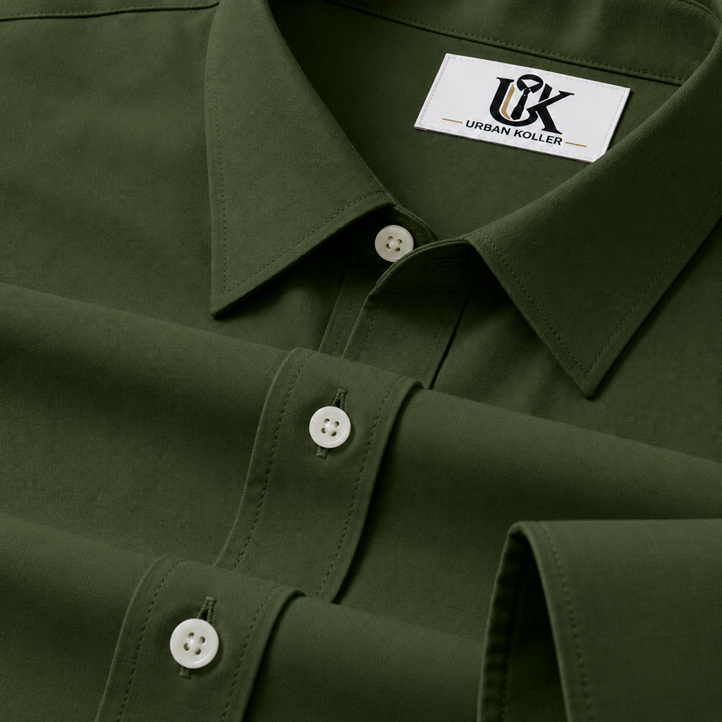 Men’s Army Olive Green Solid Regular Fit Formal Casual Shirt, Full & Half Sleeve