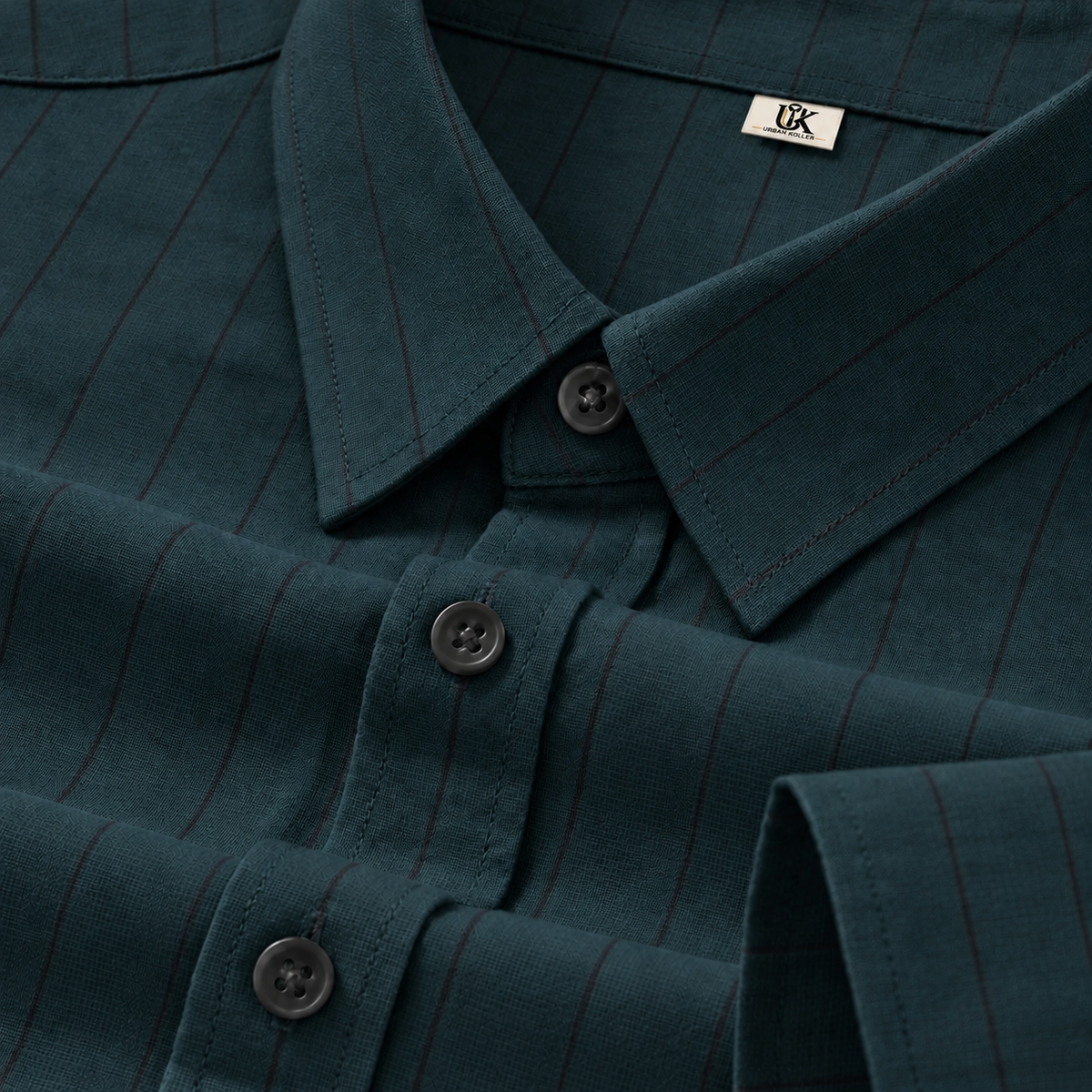 Men's Deep Teal Green Pinstripe Shirt Regular Fit Premium Formal Business Casual Wear Main image