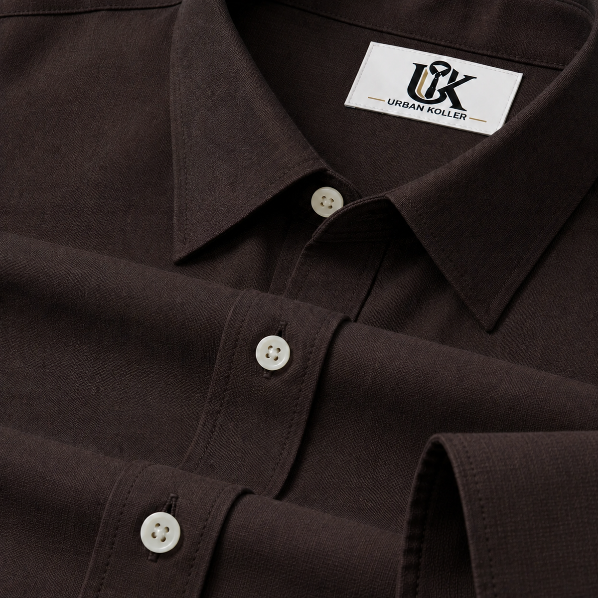 Men’s Dark Chocolate Brown Textured Regular Fit Formal Casual Shirt, Full & Half Sleeve