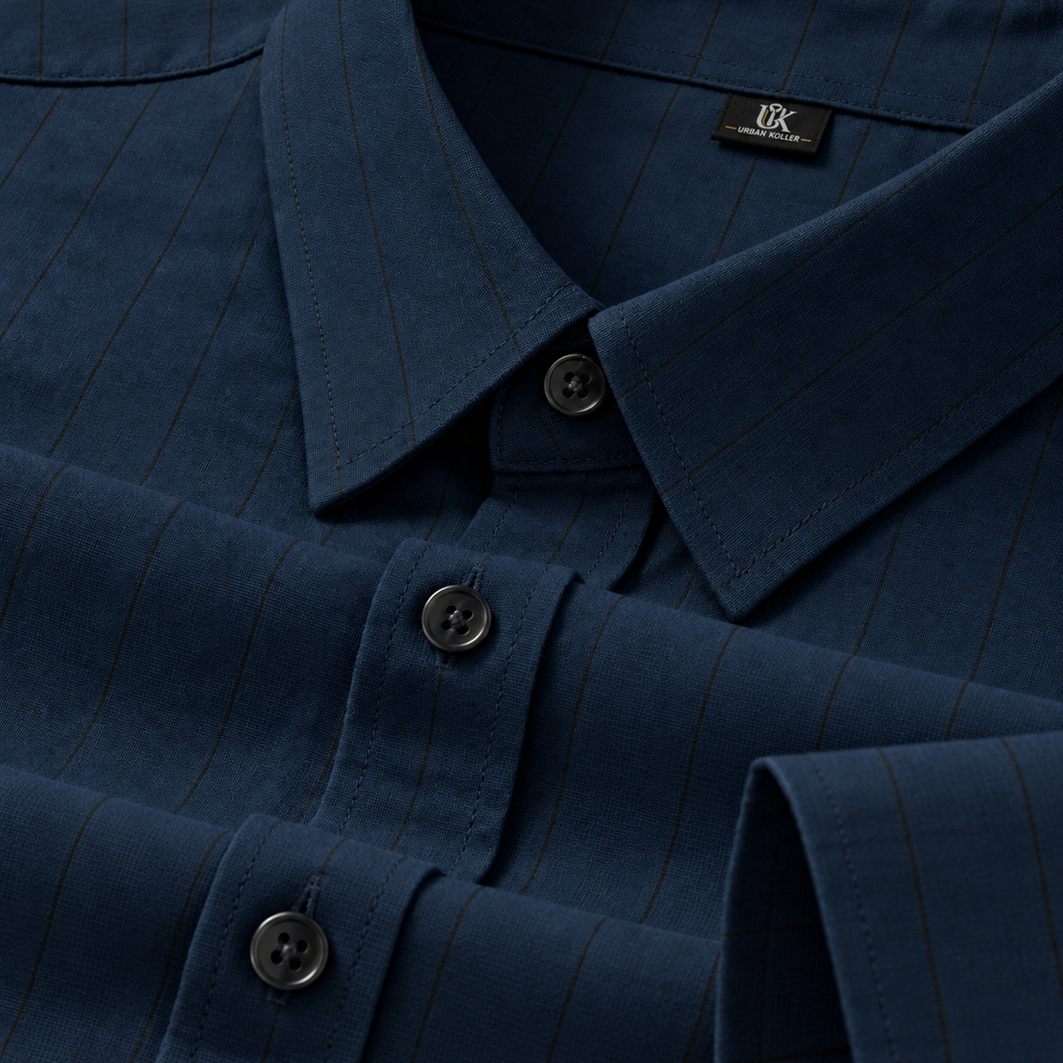 Men's Navy Blue Pinstripe Shirt Regular Fit Premium Formal Business Casual Wear Main image