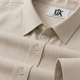 Men’s Natural Oatmeal Beige Textured Regular Fit Formal Casual Shirt, Full & Half Sleeve