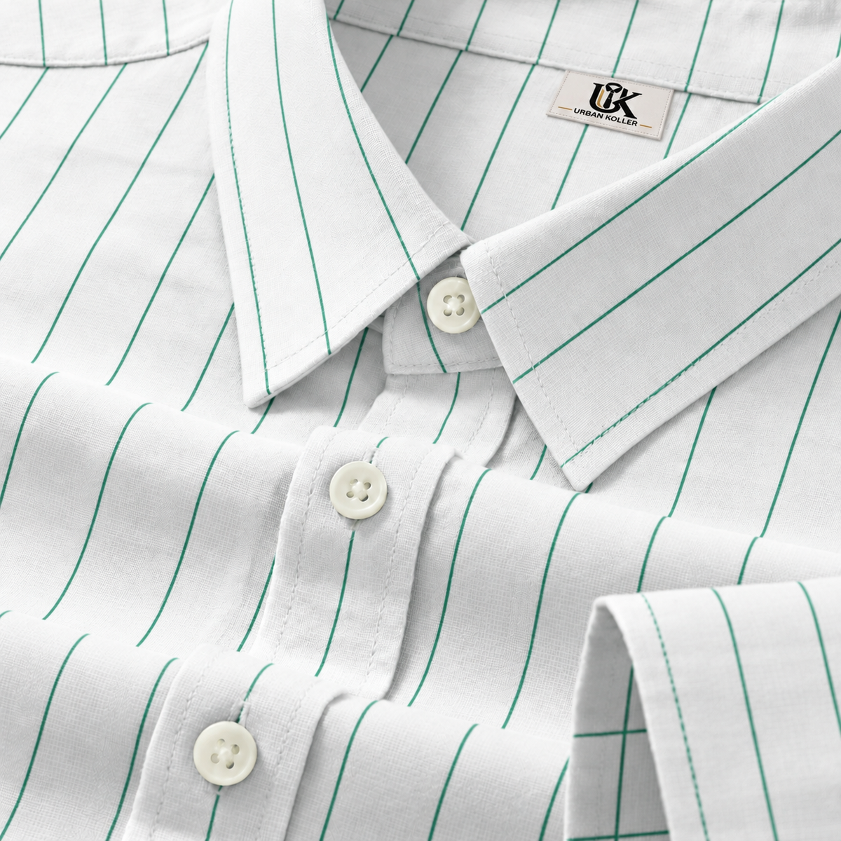 Men's White Green Pinstripe Regular Fit Formal Shirt | Full & Half Sleeve Main image