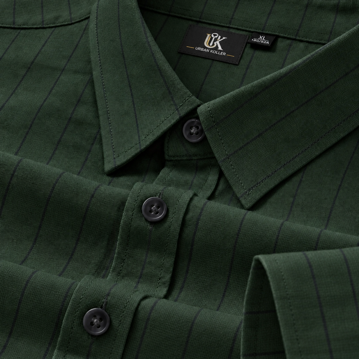 Men's Dark Forest Green Pinstripe Shirt Regular Fit Premium Formal Casual Wear Main image
