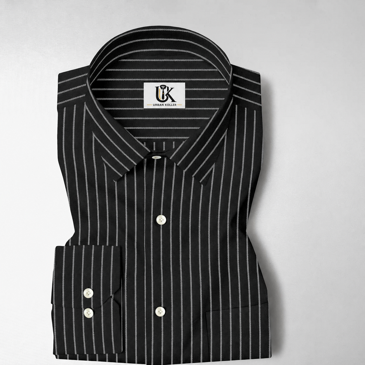Ebony Black and Snow White Stripes Oxford Cotton Shirt Main image