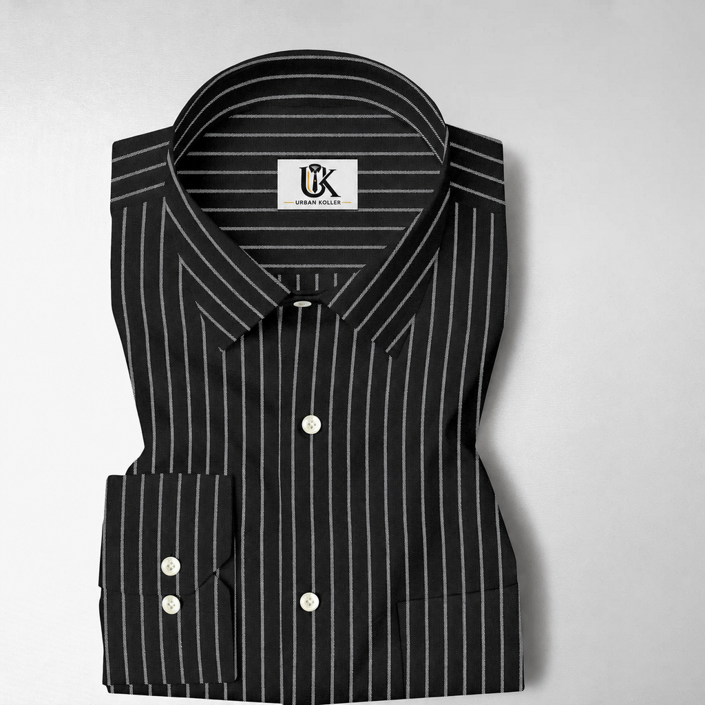 Ebony Black and Snow White Stripes Oxford Cotton Shirt