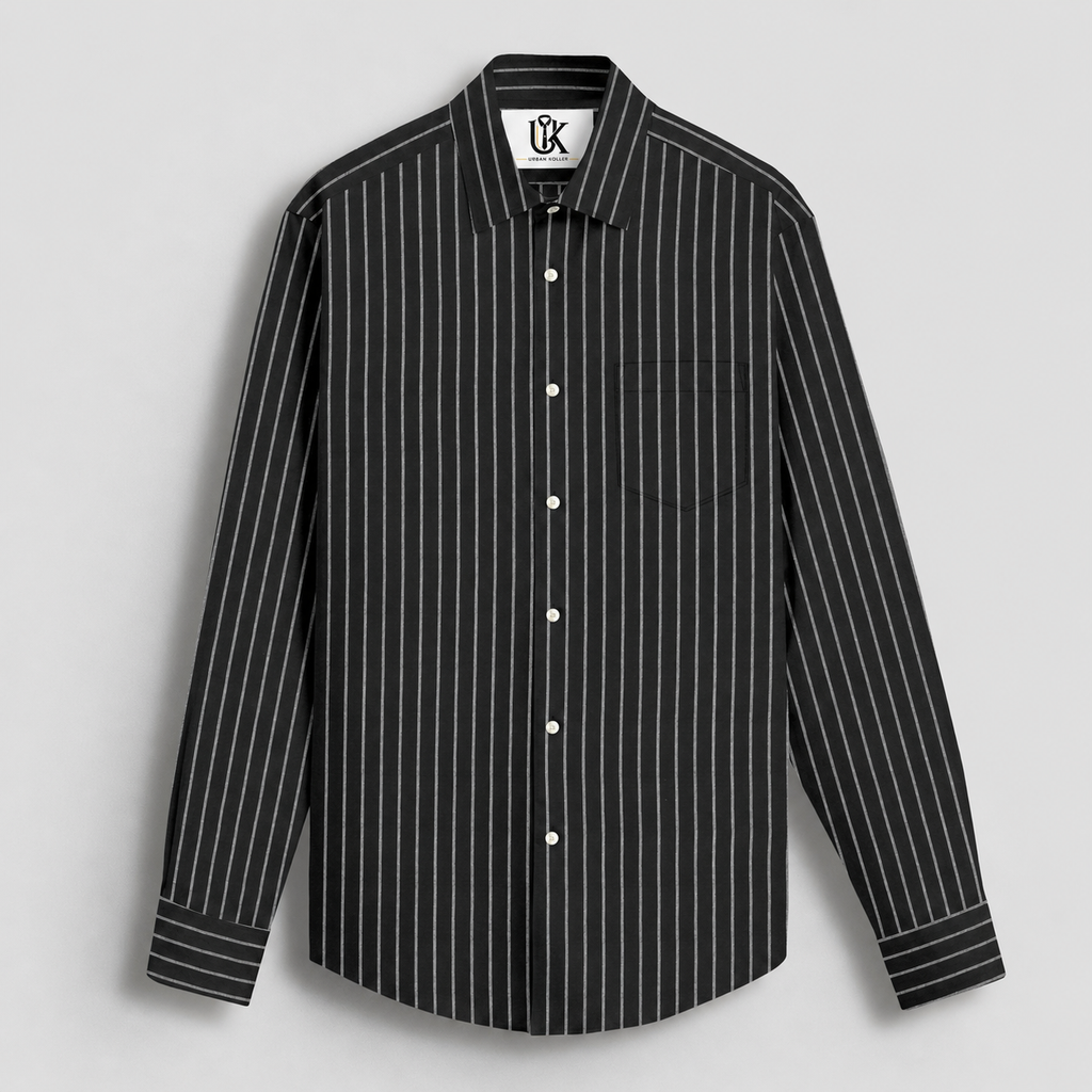 Ebony Black and Snow White Stripes Oxford Cotton Shirt