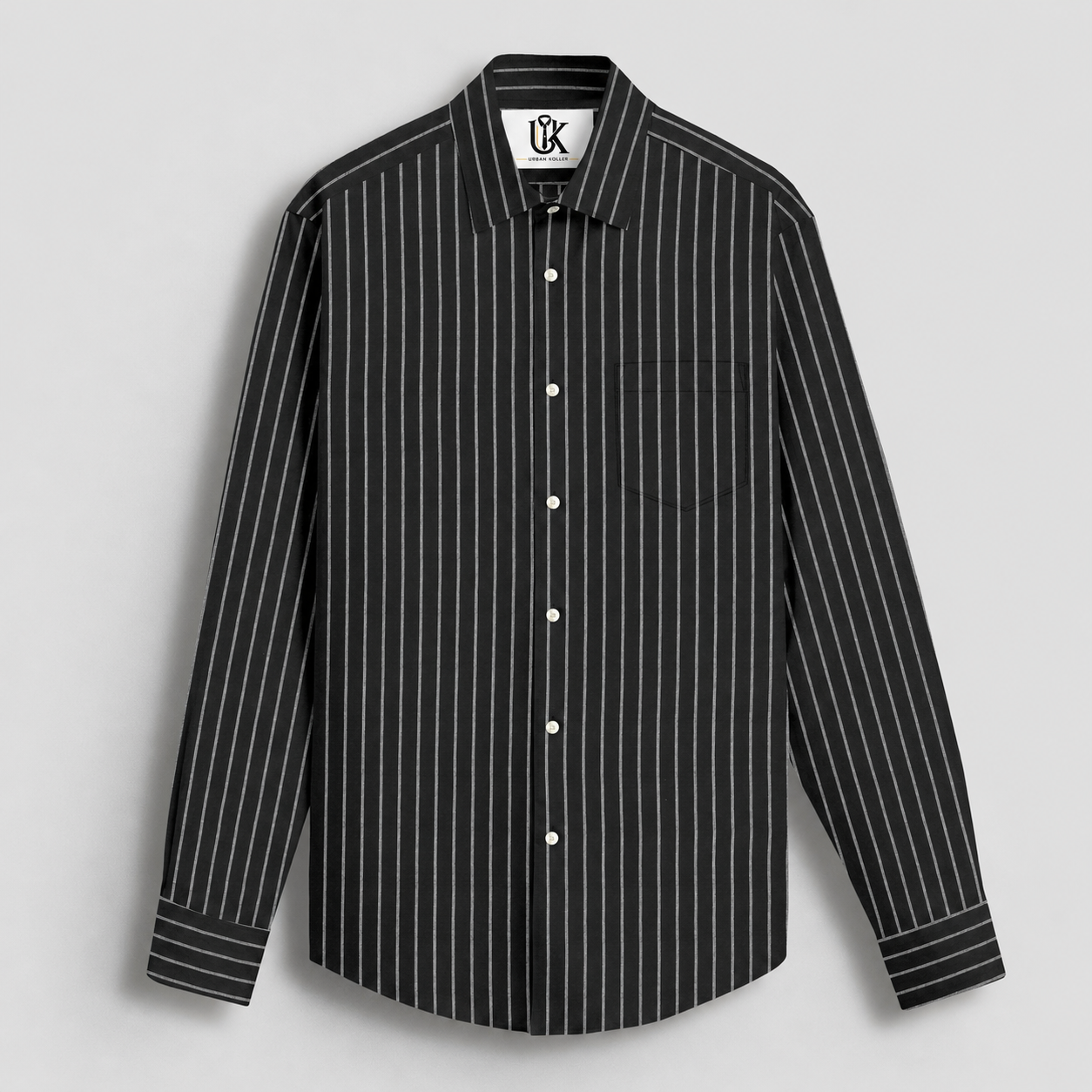 Ebony Black and Snow White Stripes Oxford Cotton Shirt