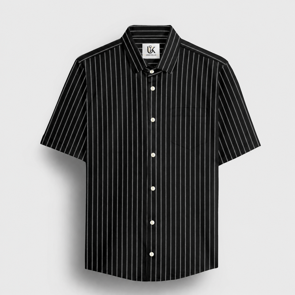Ebony Black and Snow White Stripes Oxford Cotton Shirt