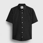 Ebony Black and Snow White Stripes Oxford Cotton Shirt
