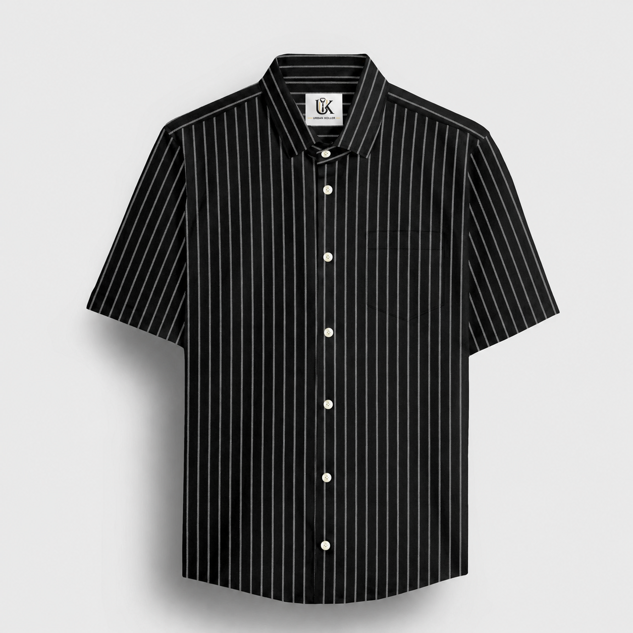 Ebony Black and Snow White Stripes Oxford Cotton Shirt
