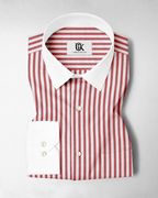 Sandalwood Red And Milky White Stripes Oxford Structured Designer Cotton Shirt
