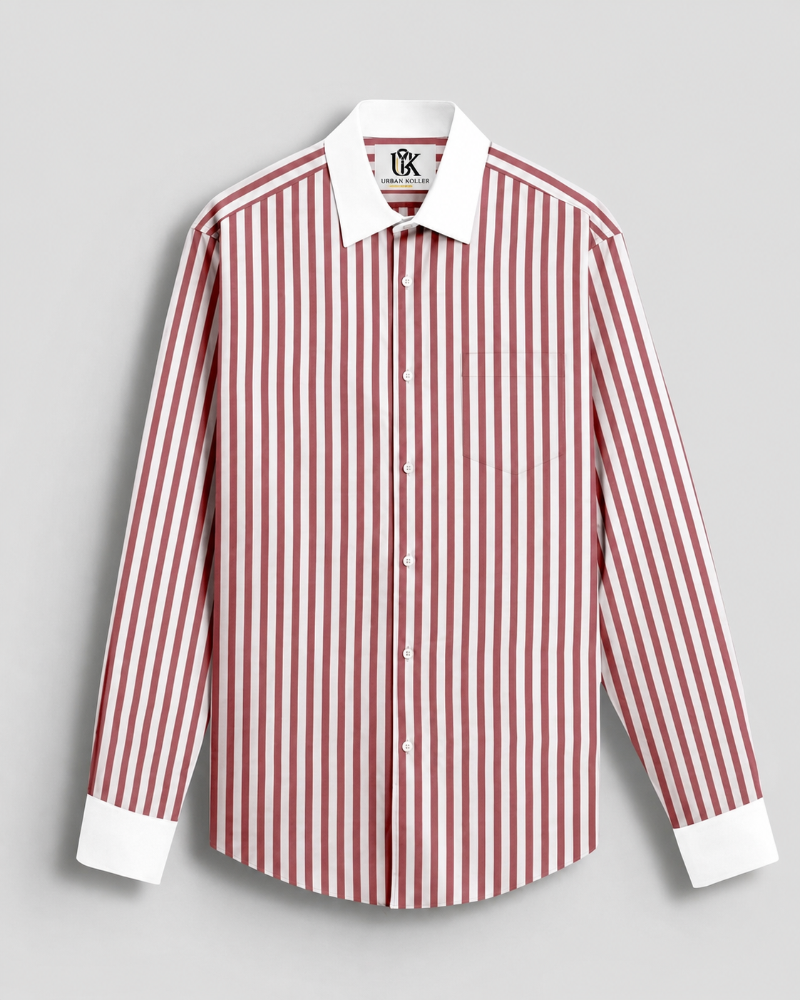 Sandalwood Red And Milky White Stripes Oxford Structured Designer Cotton Shirt
