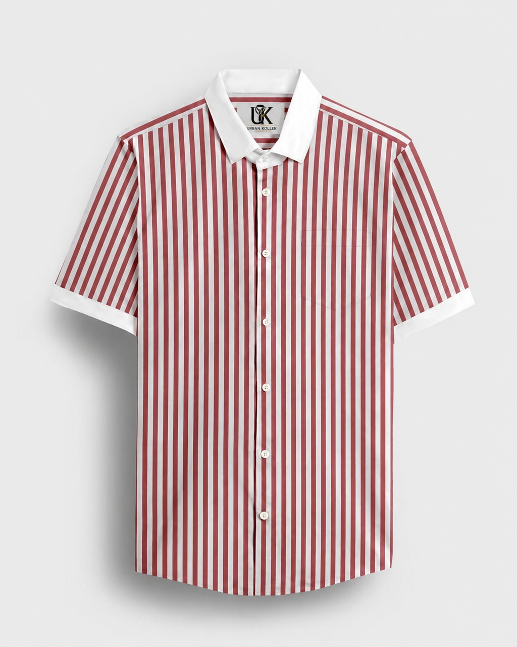 Sandalwood Red And Milky White Stripes Oxford Structured Designer Cotton Shirt