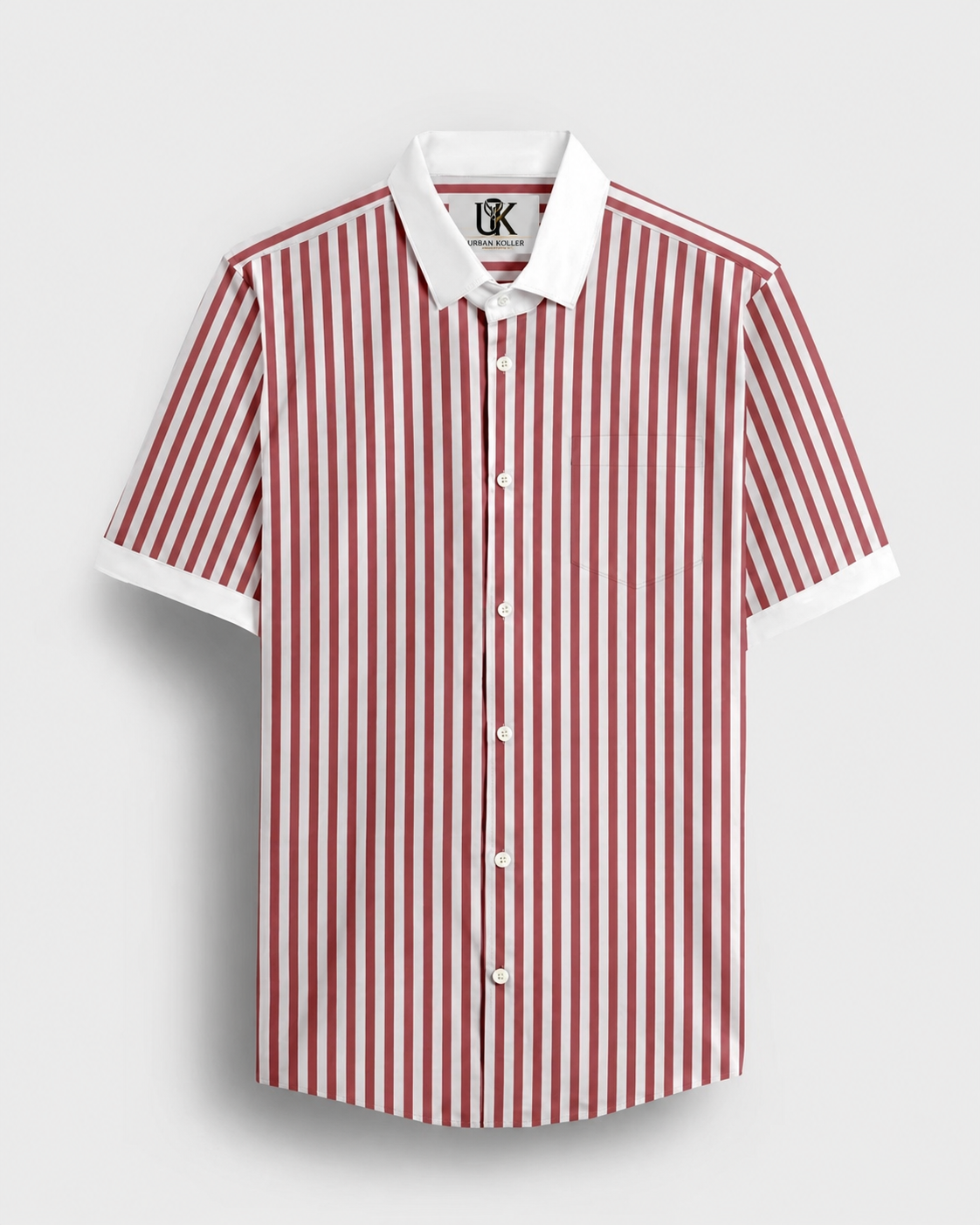 Sandalwood Red And Milky White Stripes Oxford Structured Designer Cotton Shirt