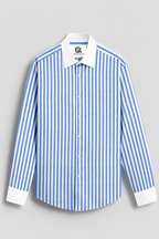 Robbia Blue And Milky White Stripes Oxford Structured Designer Cotton Shirt