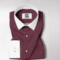 Men’s Burgundy White Vertical Striped Shirt | Contrast Collar & Cuffs | Full & Half Sleeve | Regular Fit Formal Casual Shirt